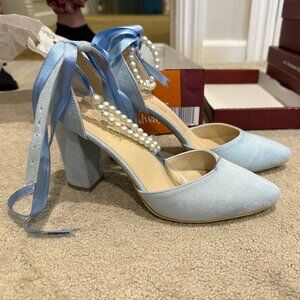 Brand New Forever & Always - Blue Denise Wedding Heels with Pearls - Size 8.5